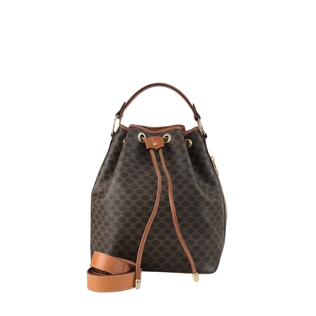 CELINE セリーヌ マカダム ショルダーバッグ ブラウン PVC レザー 2way 巾着 vintage ヴィンテージ オールド ifb2i4