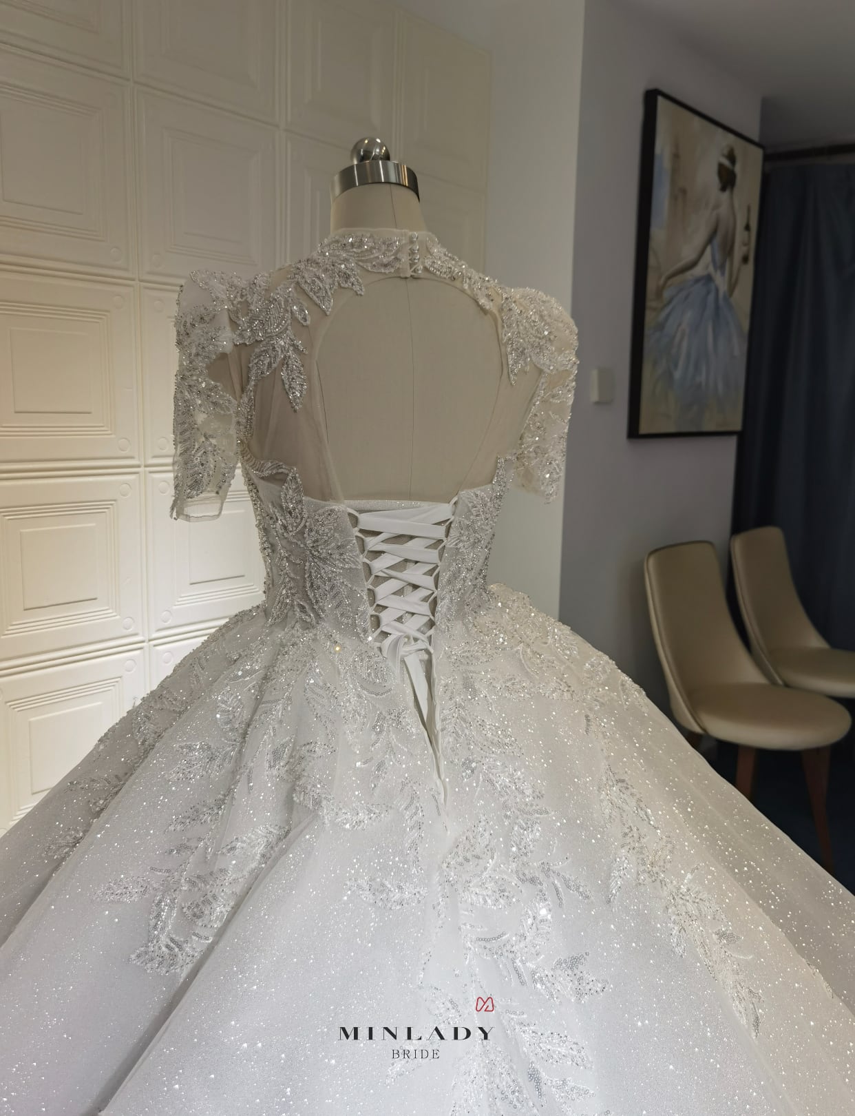 韓国風 リーフ刺繍 キラキラ ウェディングドレス | MINLADY BRIDE