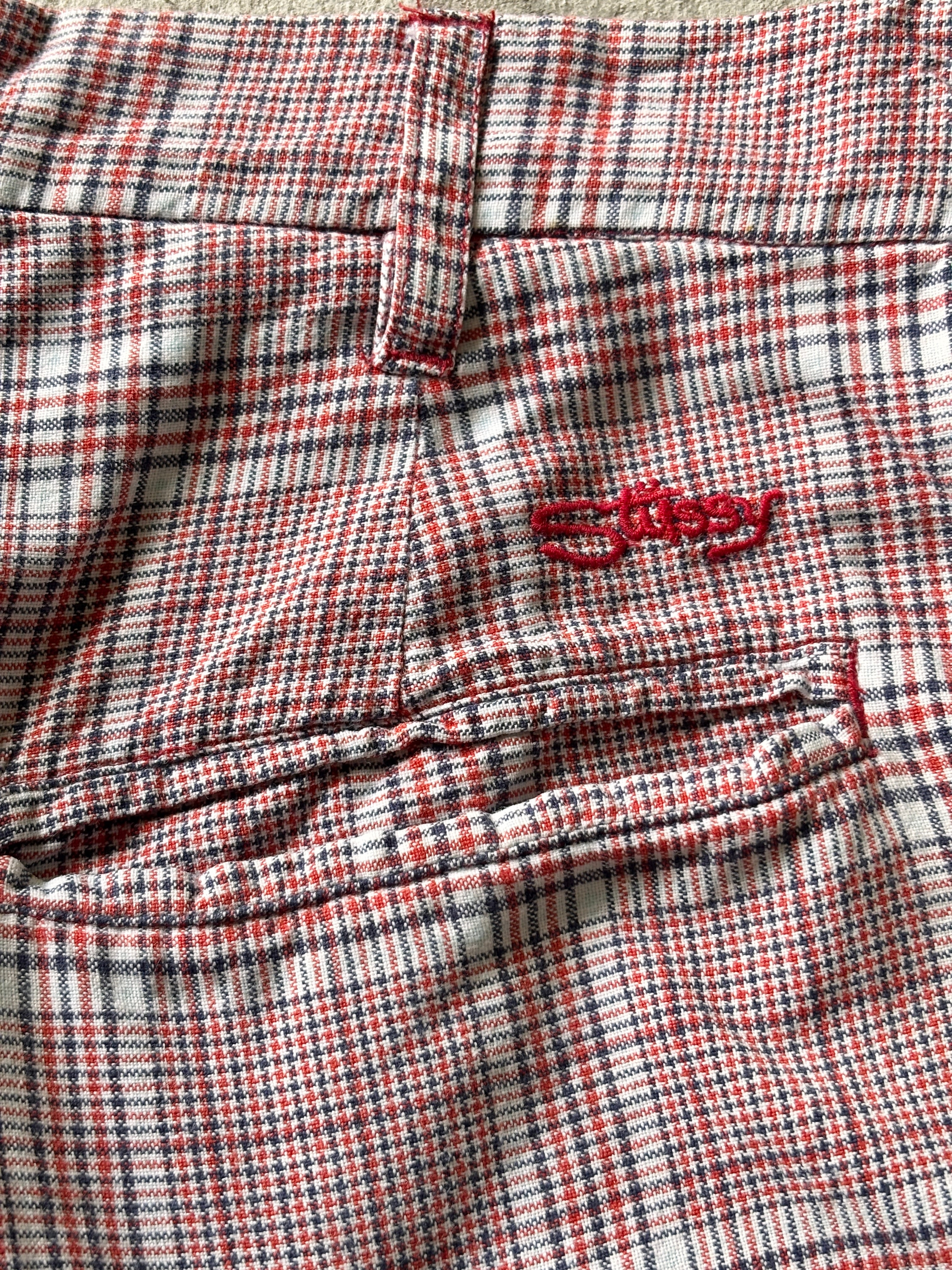 90～00s OLD STUSSY/Check print Shorts/紺タグ/W32/チェック柄ショ