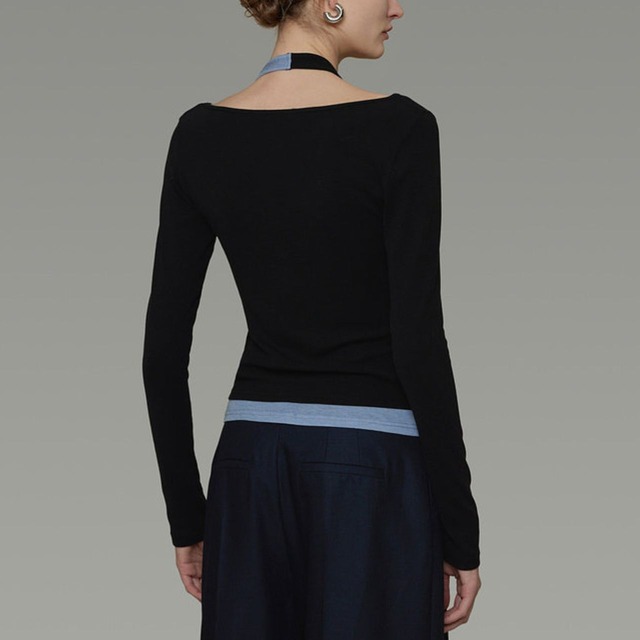 Layered rib knit cut-sew A00166