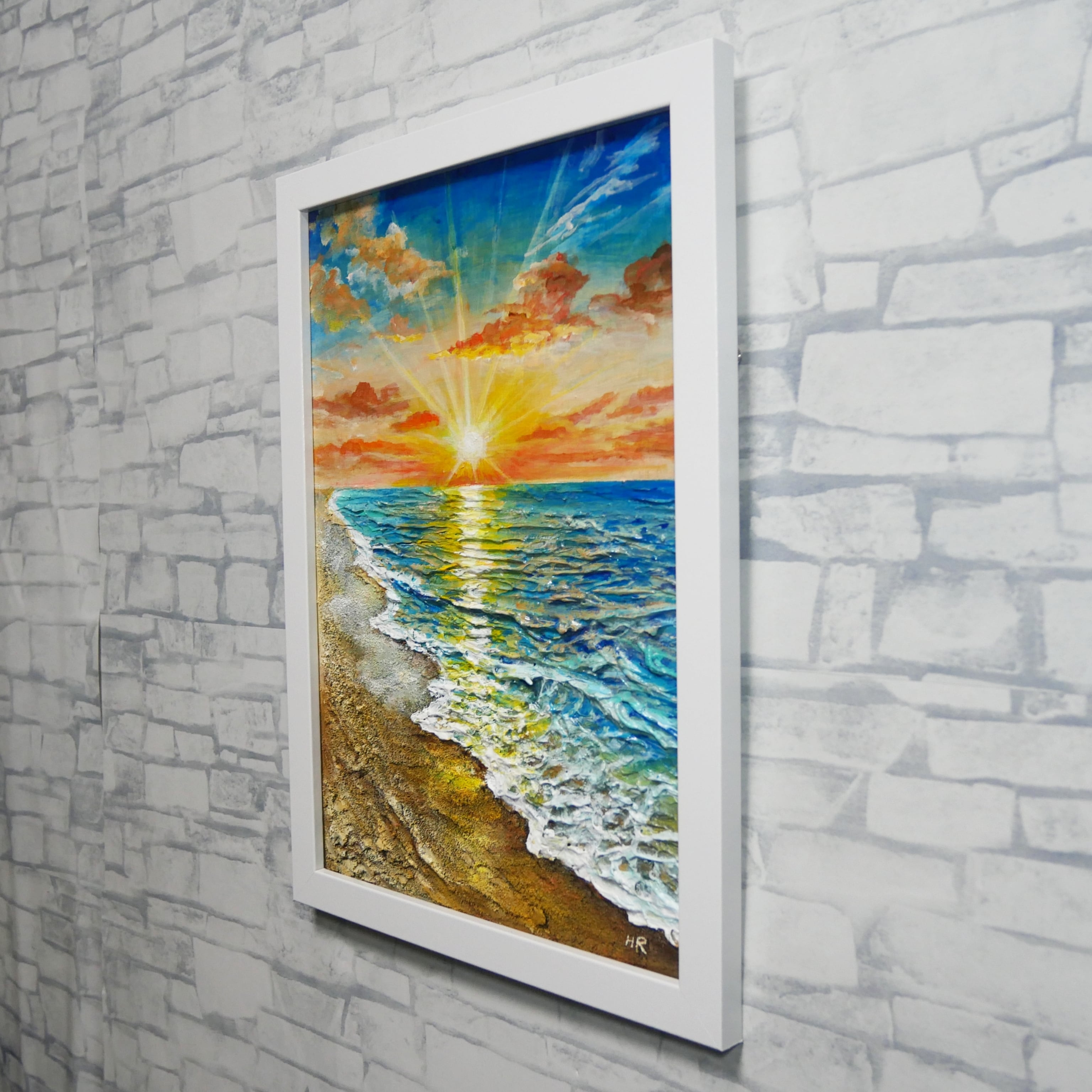 黄金比の朝景】油絵 原画 海の絵 朝日 風景画 夏のインテリア 新築祝い