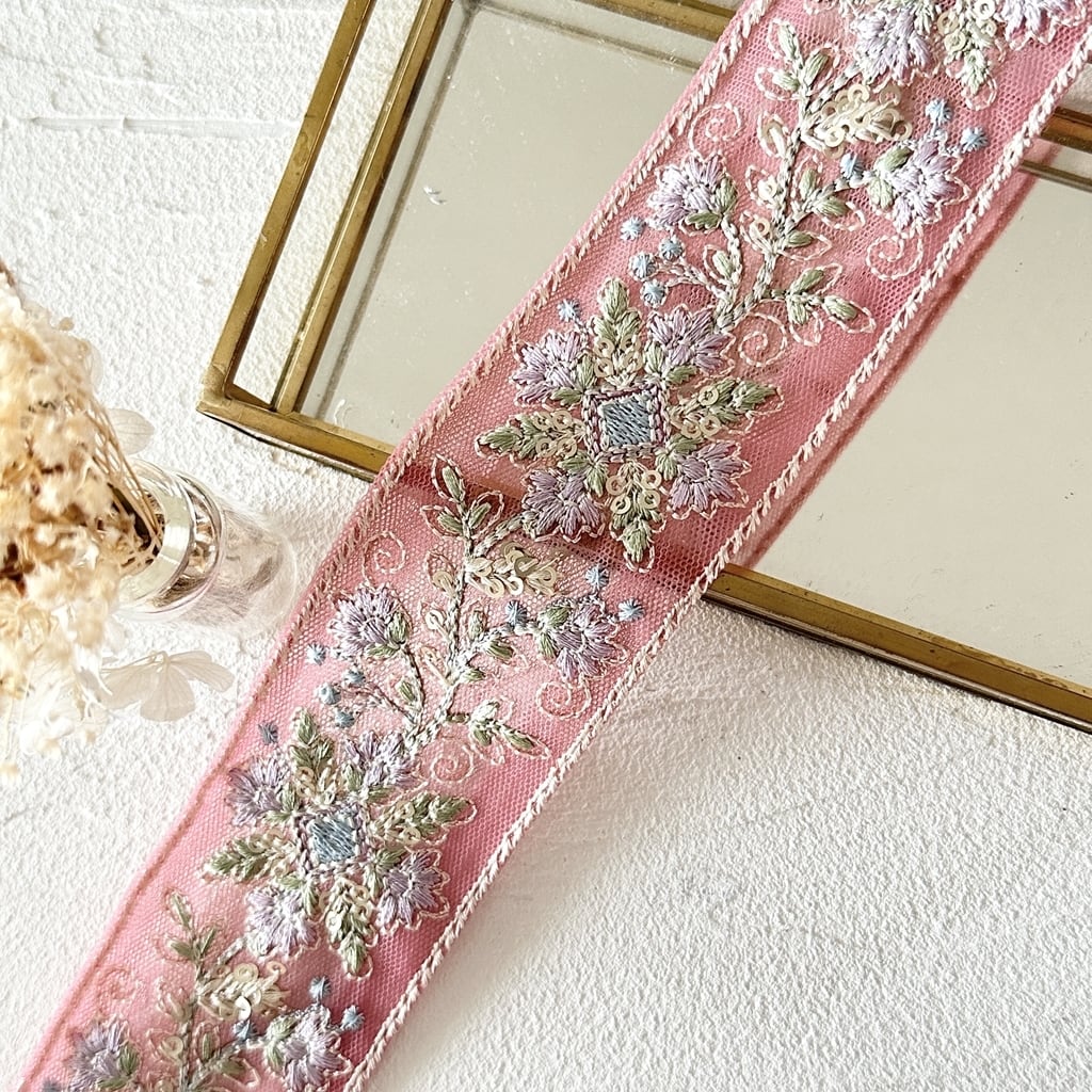 ✴︎✴︎あお✴︎✴︎ページ　インド刺繍　ヌビサコッシュ　ピンク フェアリーシリーズ | インド刺繍リボン専門店Rino Ribbon