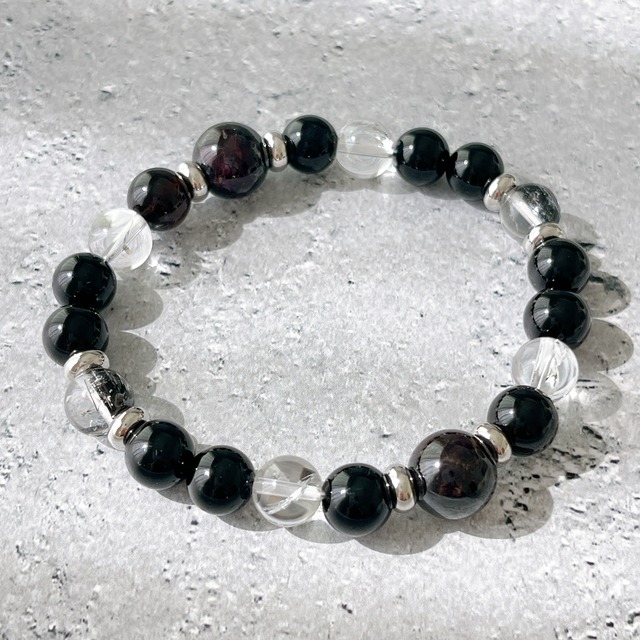 スギライト×モリオン8mm×トルマリネイテッドクォーツのお守りブレスレット✧数珠