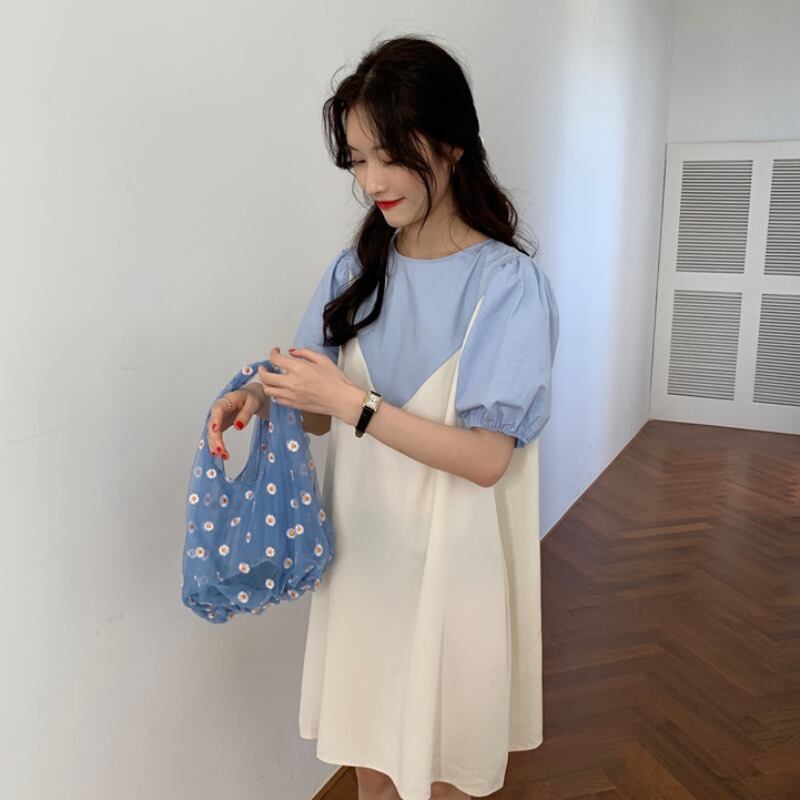 2020年の新しい夏のルーズ、ソルト、スウィートドレスフェアリースーパーフェアリーエストカラーマッチング半袖フレンチドレス女性 1号婦人6275027424