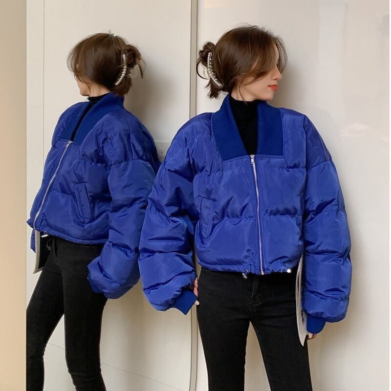 ルーズフードジャケット オータムウィンターレッドショートギャザー コットン 秋物 冬物 ハンチェンe5487154814