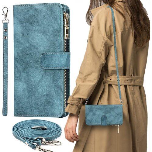 Galaxy S9 ケース 手帳型 ショルダー クロス S9 手帳ケース サムスン SC02K ケース ギャラクシー galaxyS9 ケース CASE 適用 iCoverCase ストラップホール付き カード収納 バッグ マグネット 留め具 肩がけ 首掛け 斜め掛け カードケース ファスナー型 ストラップ付き カバー ショルダーケース クロスボディケース カード入れ スマホケース 携帯カバー レトロ ブルー レトロ ターコイズ 1098