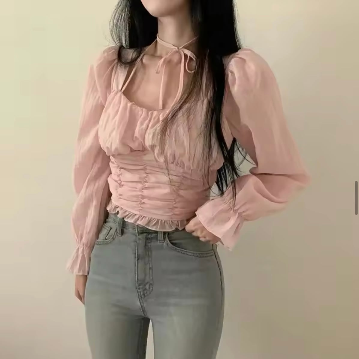 チョーカーシフォンブラウス