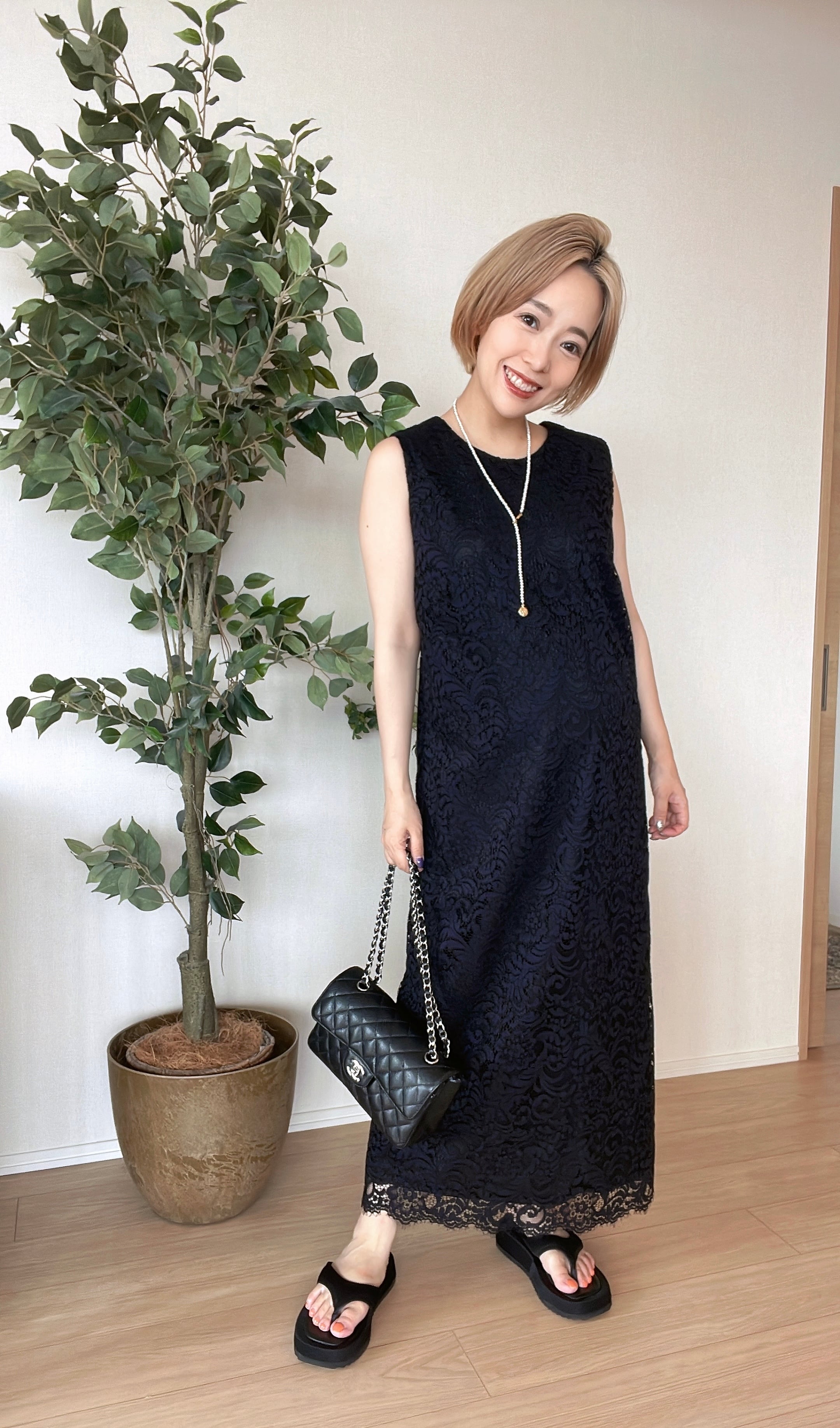 総レースワンピース ネイビー Mitent