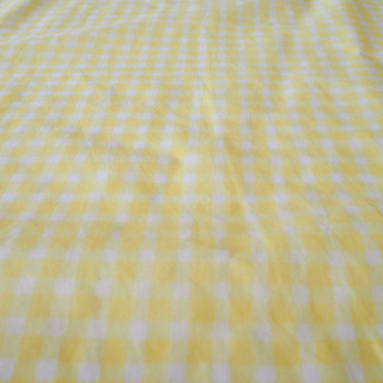 ブロックプリント生地【50cm単位】インド綿  チェック柄(小) 白×イエロー #50213-YL2