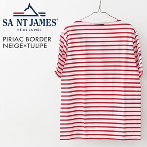 SAINT JAMES [PIRIAC BORDER - NEIGE×TULIPE] [pb-nei-tul] セントジェームス 正規販売店・カットソー・半袖Tシャツ・Tシャツ・コットン・ポートネック・ピリアック ボーダー・白×赤・MEN'S / LADY'S [2026SS]