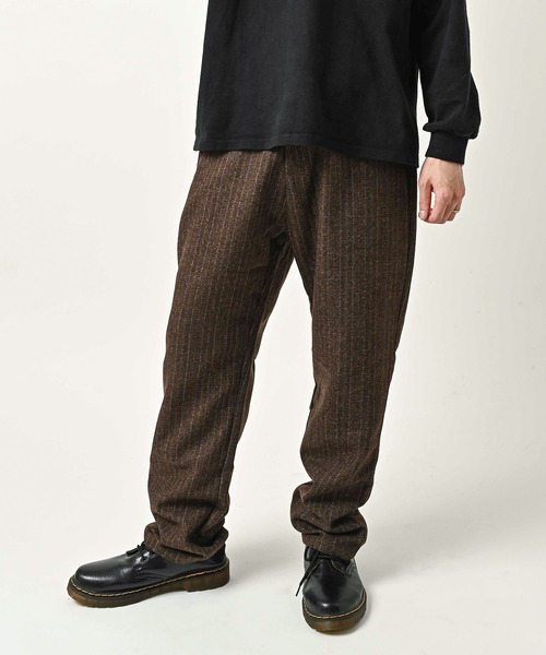 Revertical Wool-touch striped straight-leg trousers (BRN) RV9234