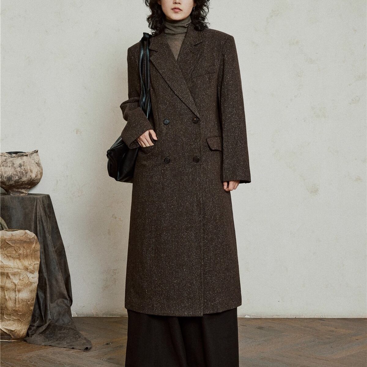 クラシックヘリンボーン ダブルロングコート 1color MOJ0226