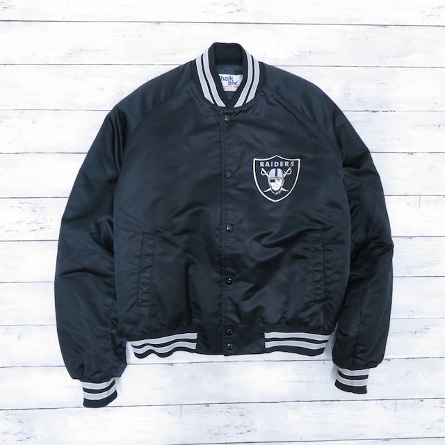 1990's RAIDERS レイダース USA製 ナイロン サテン スタジャン ビンテージ Chalk Line ブラック メンズ Mサイズ