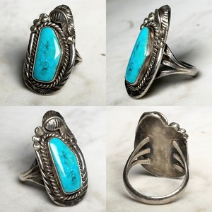 vintage wide silver turquoise ring