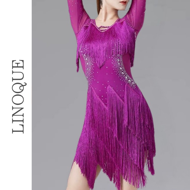 五分袖タッセルラインストーンショートドレス 7color 【L00011】