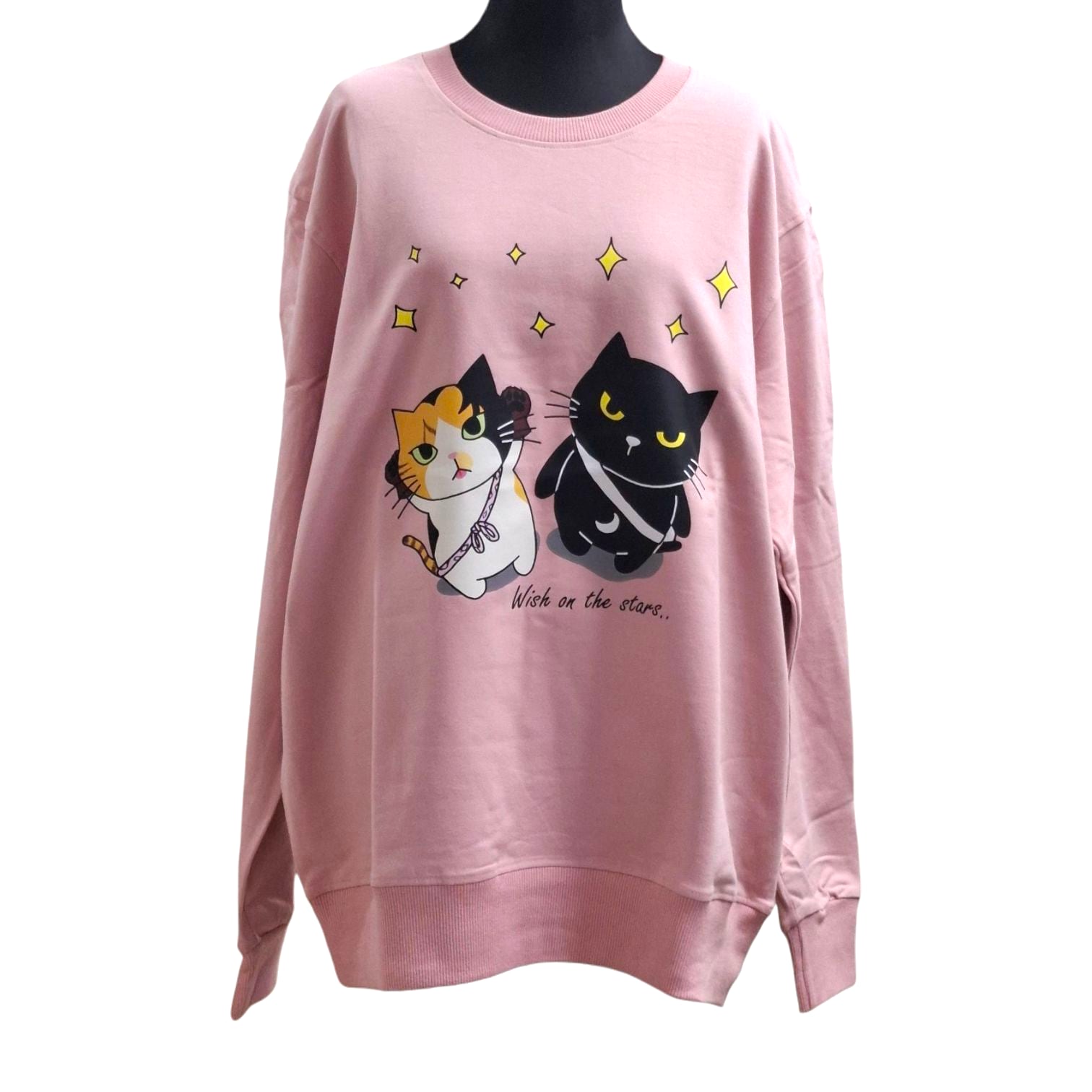 男女兼用 サイズ展開 M~XL 薄手裏パイル 星見上げノゴロー&フィニャン トレーナー ピンク