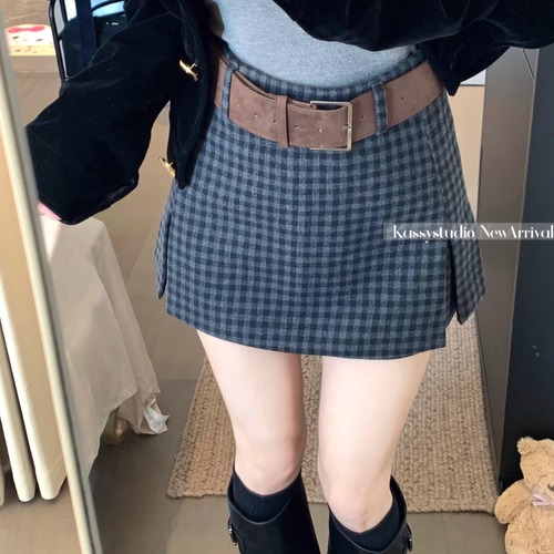 2色／チェックスリットスカパン ・75540