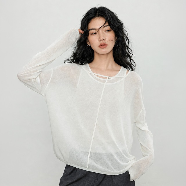 Sheer layered knit top A00081
