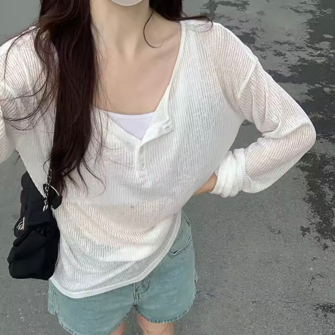 sheer round neck long t-shirt