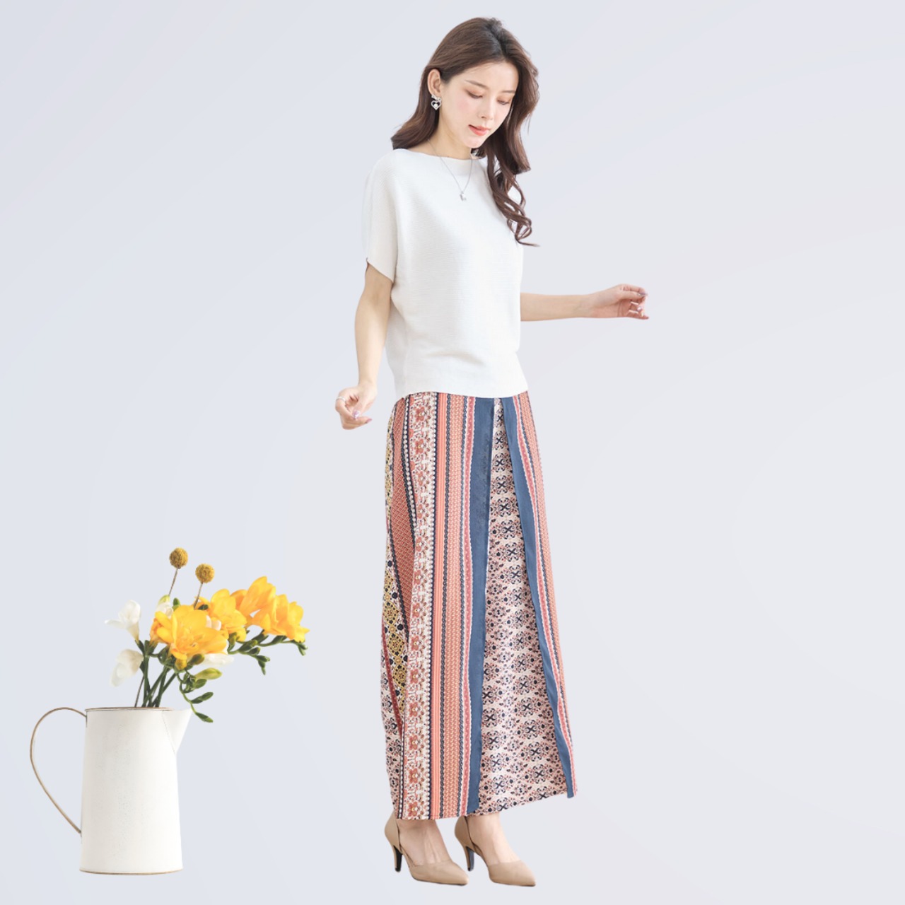 【SALE 13%OFF 4/12 10:00まで】TRUBE 総プリントエスニックパンツ【M~L】オレンジ