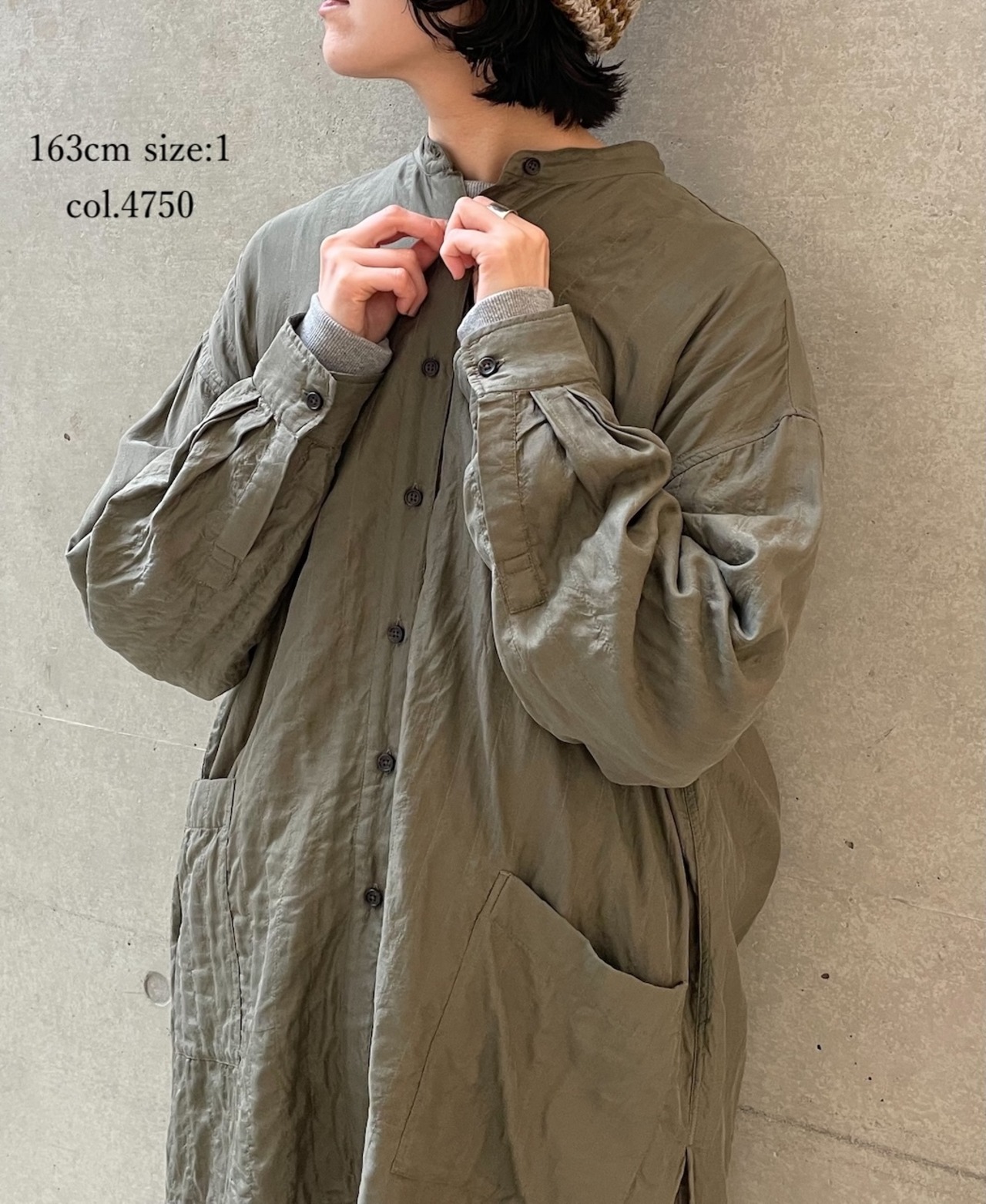 maison de soil (メゾンドソイル) シルク 薄キルティング バンドカラーシャツジャケット STITCHED BANGALORE SILK PLAIN BANDED COLLAR SHIRT