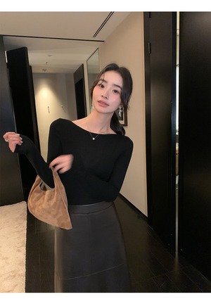 Boat Neck Long Sleeve Knit【H00080】