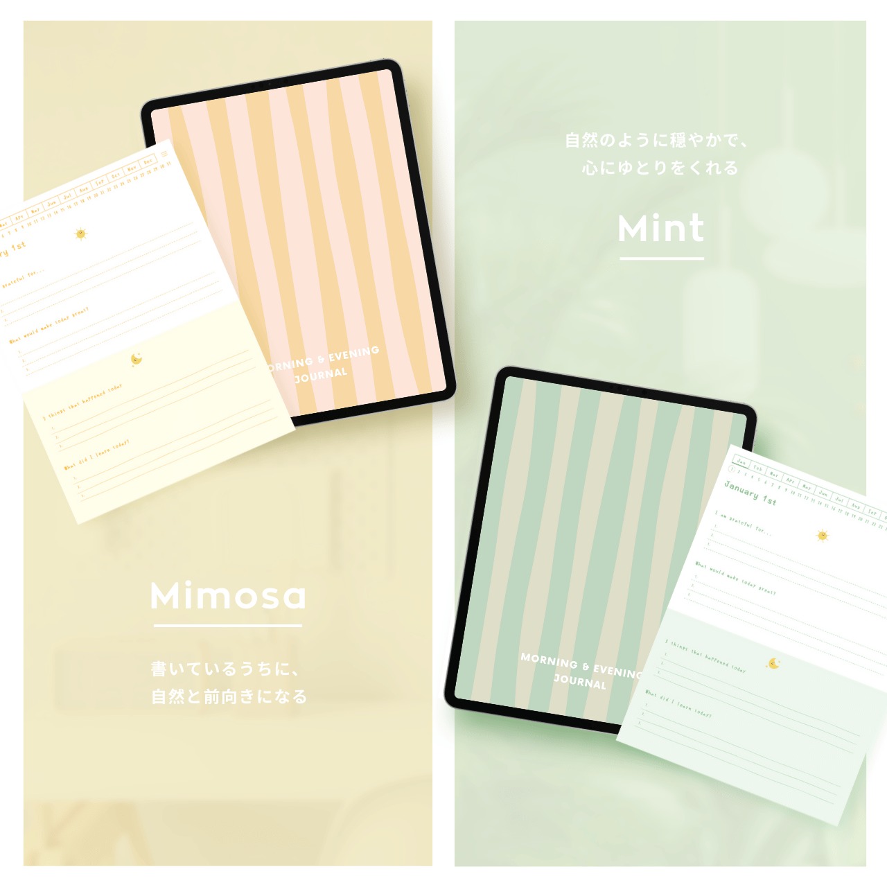 モーニング&イブニングジャーナル┊︎6色セット┊︎感謝日記┊︎マインドフルネス┊︎リンク付き