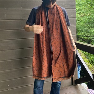 Sto34 ストール　216x36cm シピボ茶と泥染め黒、シピボ模様墨色 sipibo アマゾンの泥染め　シピボ族の泥染め