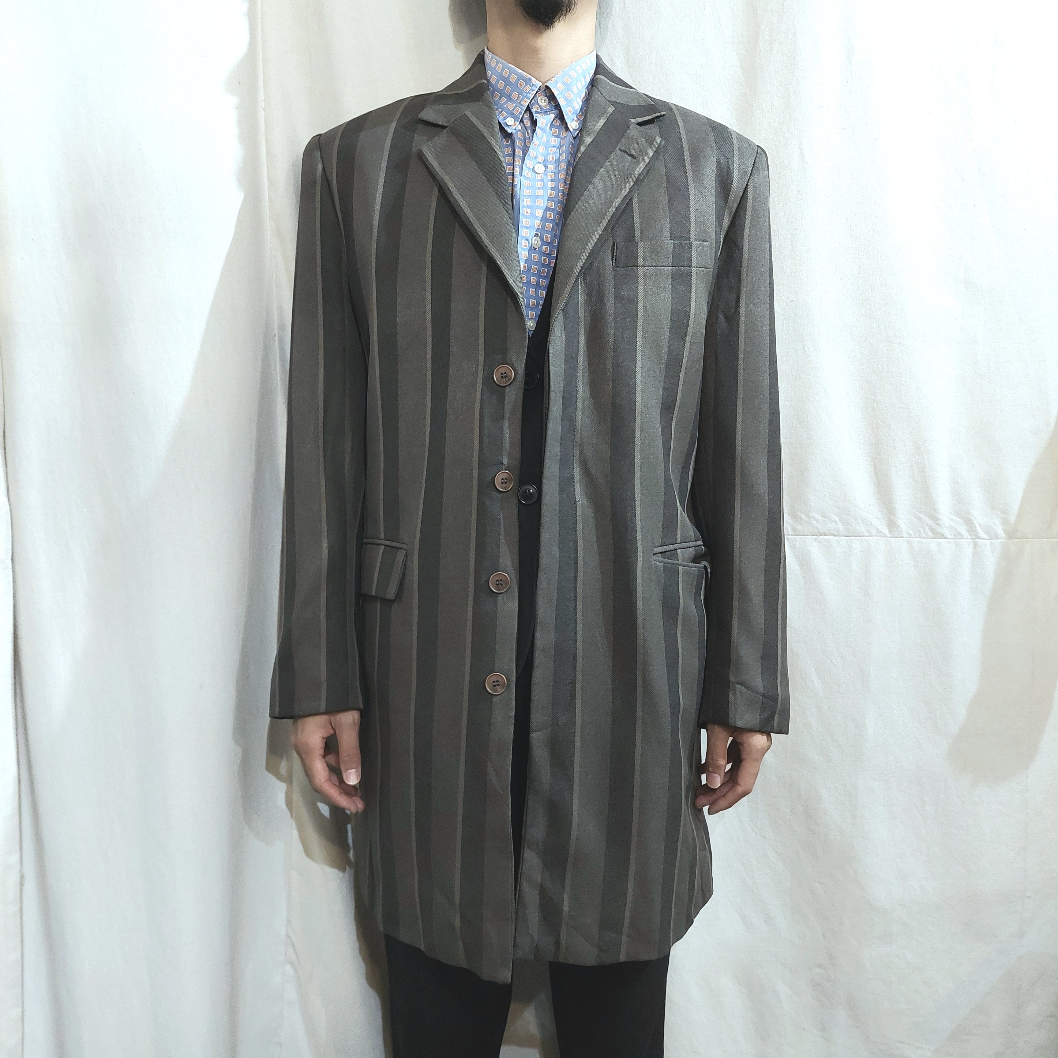 Chester Barrie 40R Gray Chalk Stripe Wool Flannel Mens Stripe