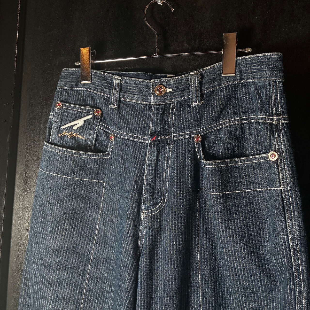 KARL KANI コーデュロイ調　Hip Hop ワイドパンツ　ネイビー　カールカナイ　W30