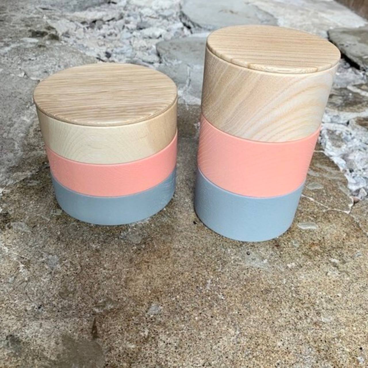 畑漆器 BORDER ナチュラル x ピンク x グレー A005