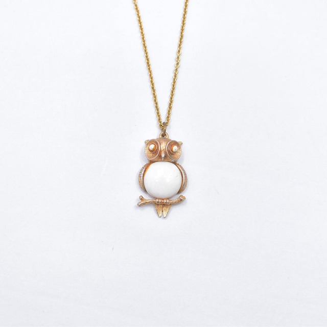 Vintage ヴィンテージ フクロウモチーフ ペンダント チェーンネックレス 首飾り アクセサリー ビンテージ ゴールド 動物 アニマル ユニセックスデザイン