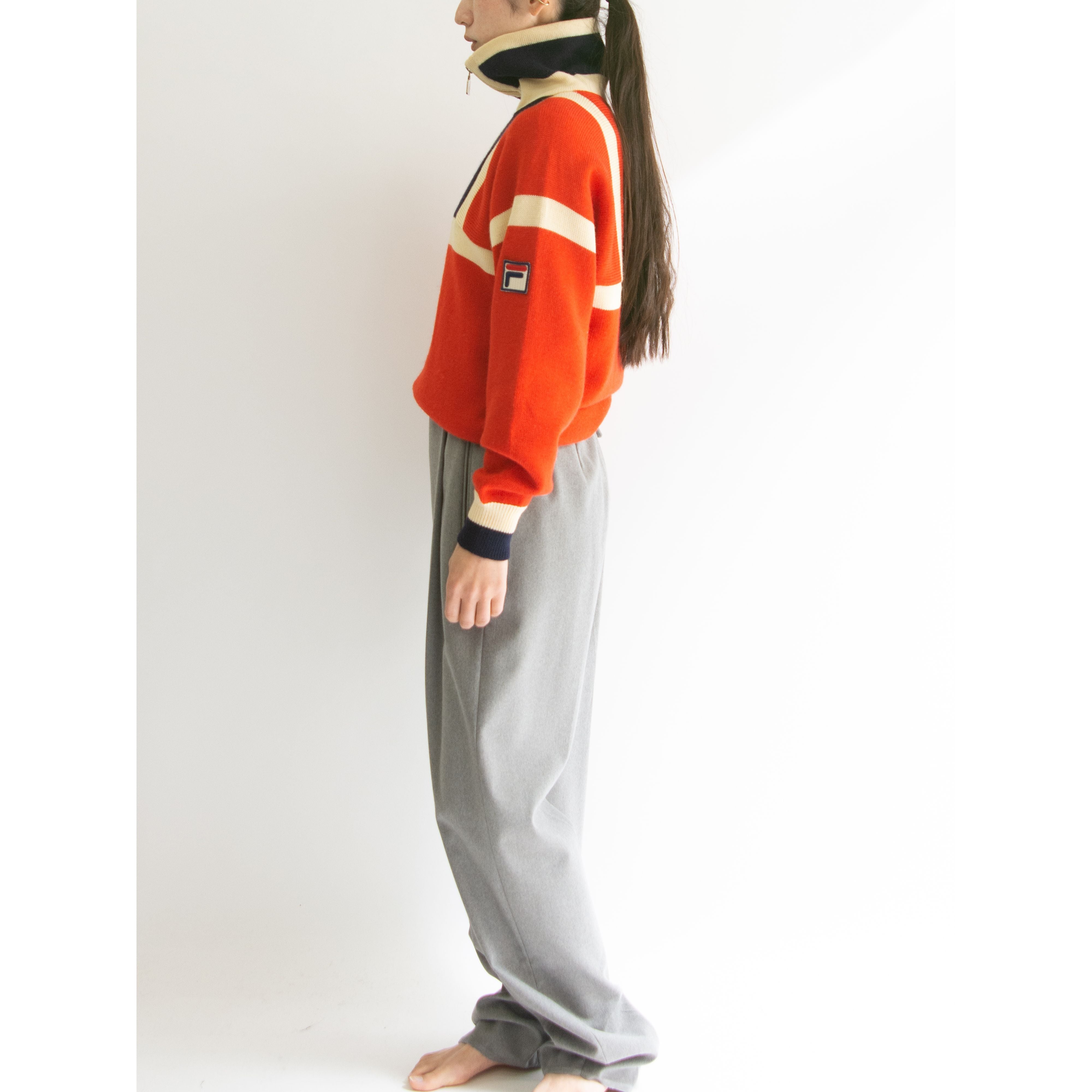 【FILA】Made in Italy 70-80's 100% Wool High Neck Sweater(フィラ イタリア製ハイネックウールセーター ハーフジップニット)