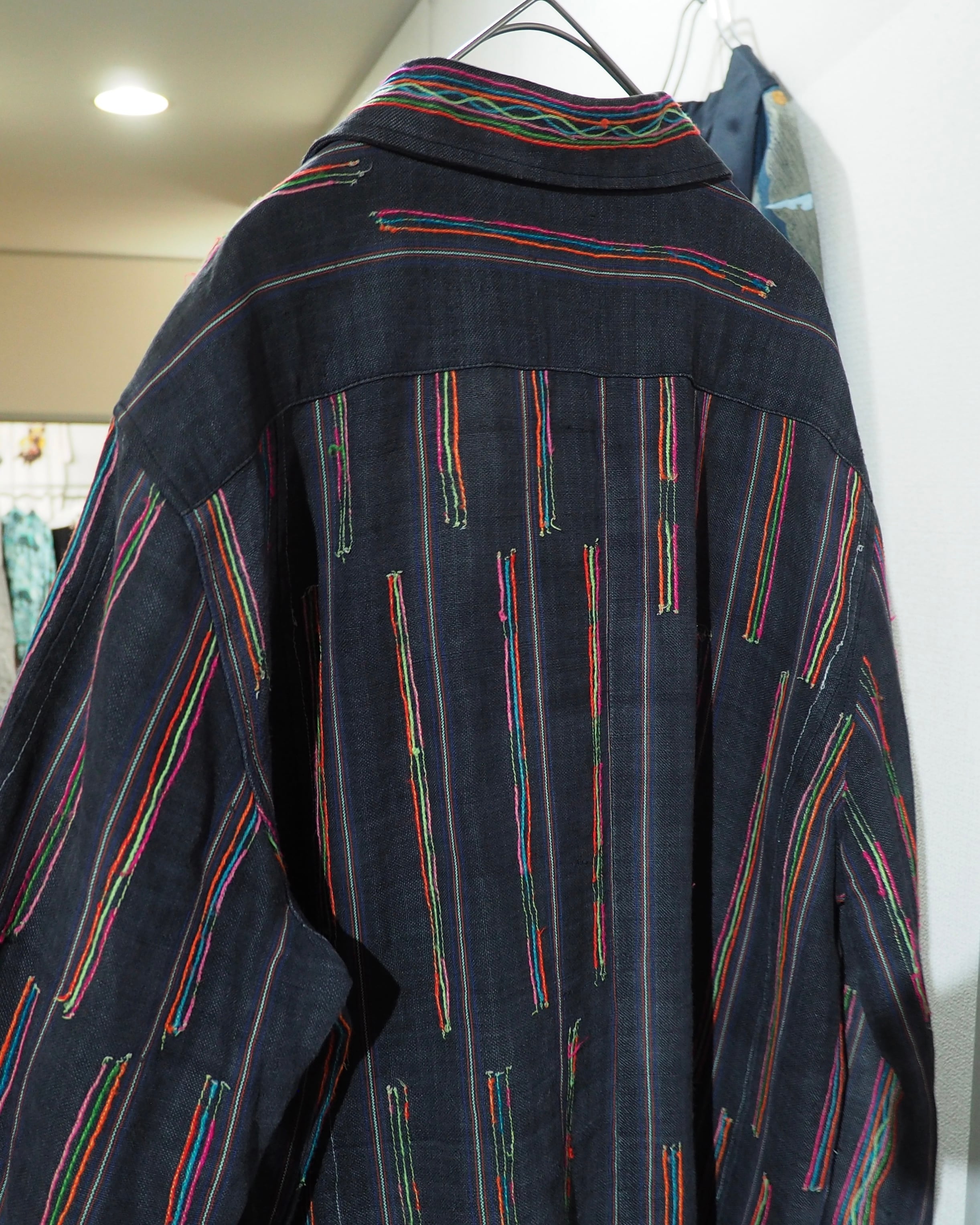 Colorful Thread Stripe Embroidery vintage Over Dyed shirt