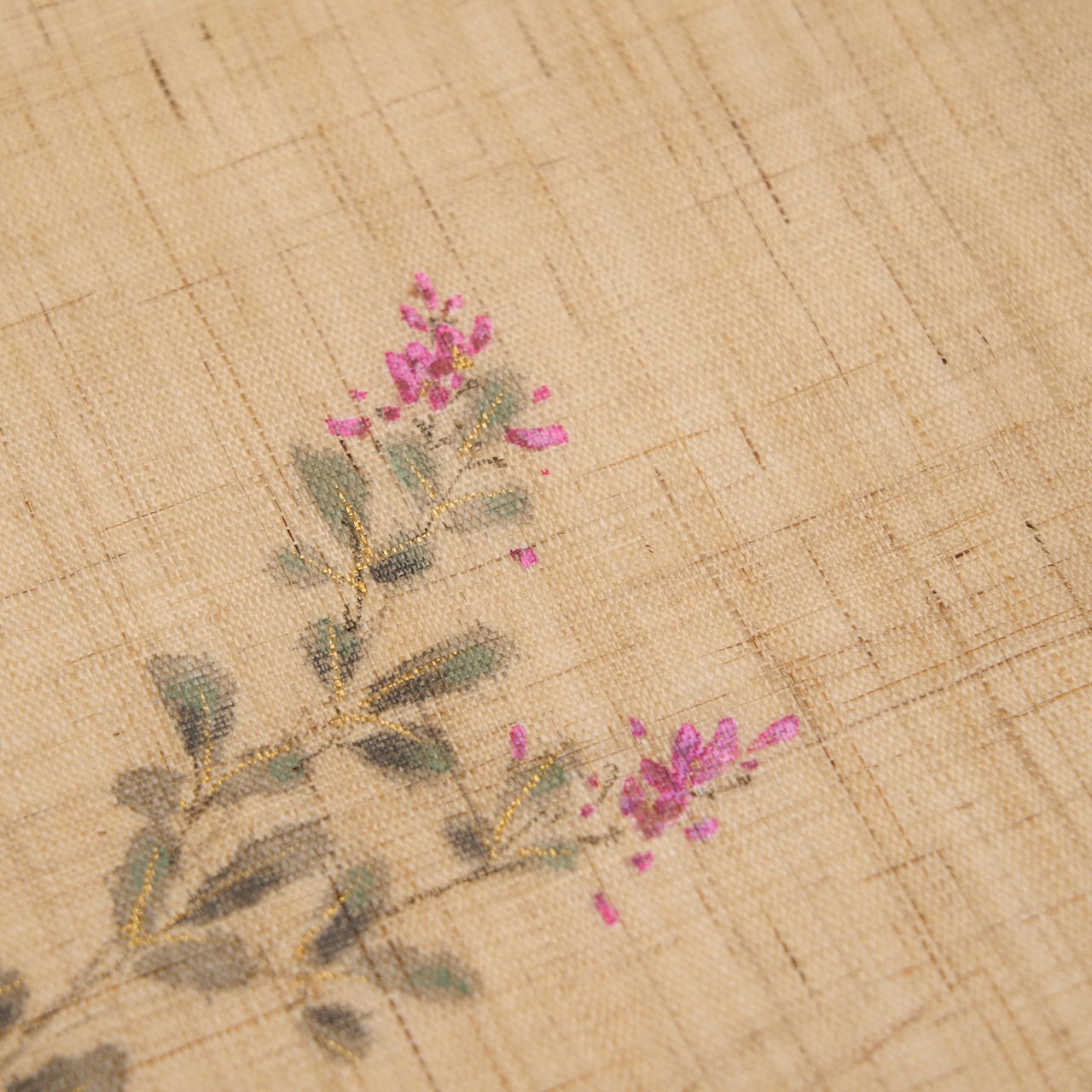 桐山紫香 萩のお花に虫の模様 手描 麻開名古屋帯【中古】 | かわの屋