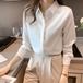 フォーマルシャツ レディース カラバリ4色 ホワイト ブルー シャンパン ライトグレー 長袖 シャツ 長袖シャツ 隠しボタン シフォンシャツ エレガント 大人 サイズ5展開 S M L XL 2XL
