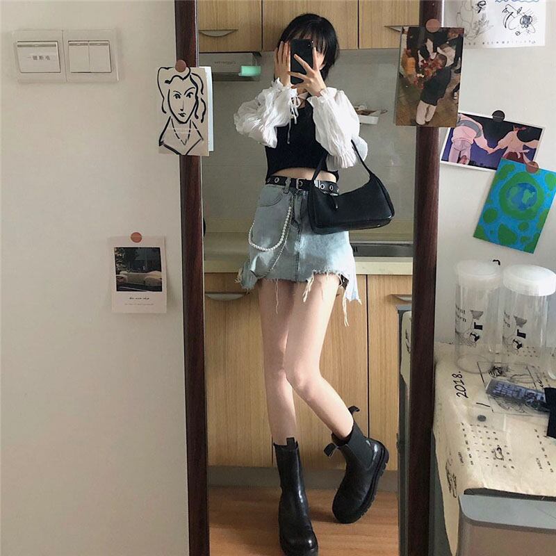 フレンチパフスリーブホワイトシャツレディース秋のデザインセンス長袖シャツ2020新作ショートショールトップス ブラックストロベリース10317829457