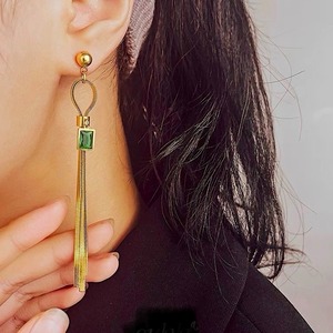 Gold & Green-bijou Long Pierce / 金属アレルギー対応