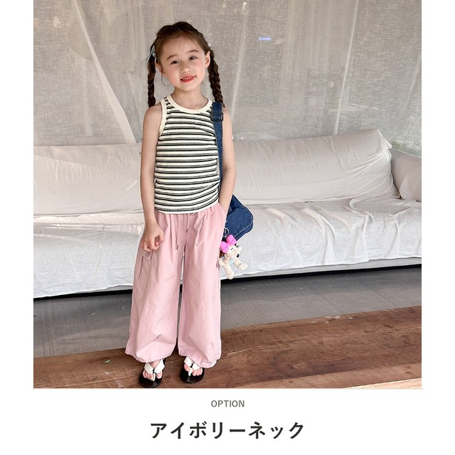 【KID】カラフルマルチストライプノースリーブTシャツ - 5