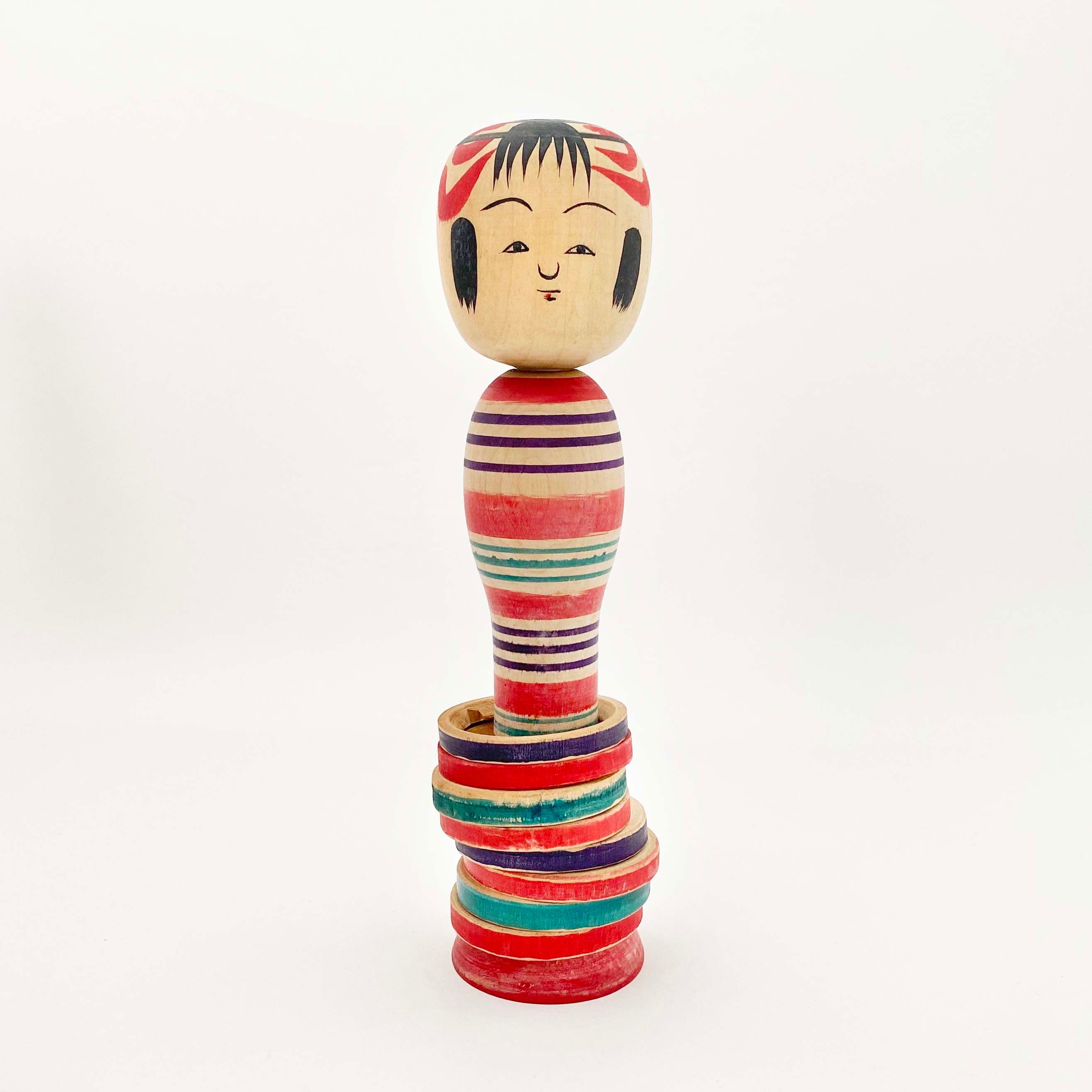 輪入りこけし（土湯系 / 西山憲一工人）24cm