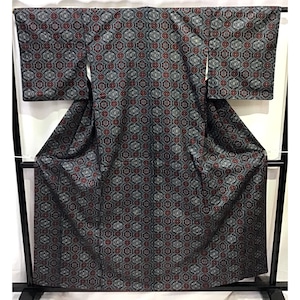 正絹・紬・アンサンブル・黒地・着物・羽織・No.200701-0544・梱包サイズ60