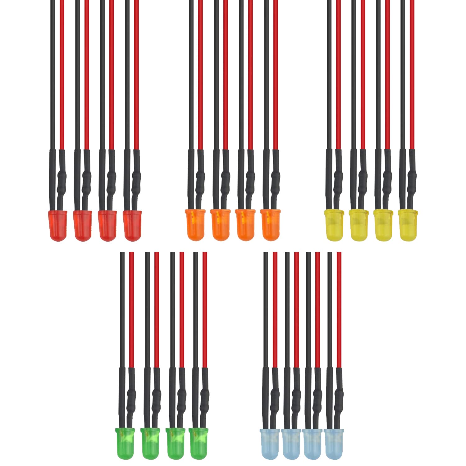 Doyime ジオラマ電飾用 発光ダイオード 配線付き 3mm 5色 20本入り チップLED 5-12V用 抵抗付属 電車模型 鉄道模型 建物模型 模型電飾