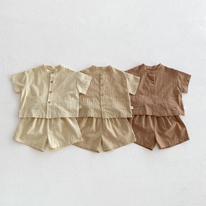 【BABY&KID】夏作リネン混半袖シャツ＆ショートパンツセットアップ