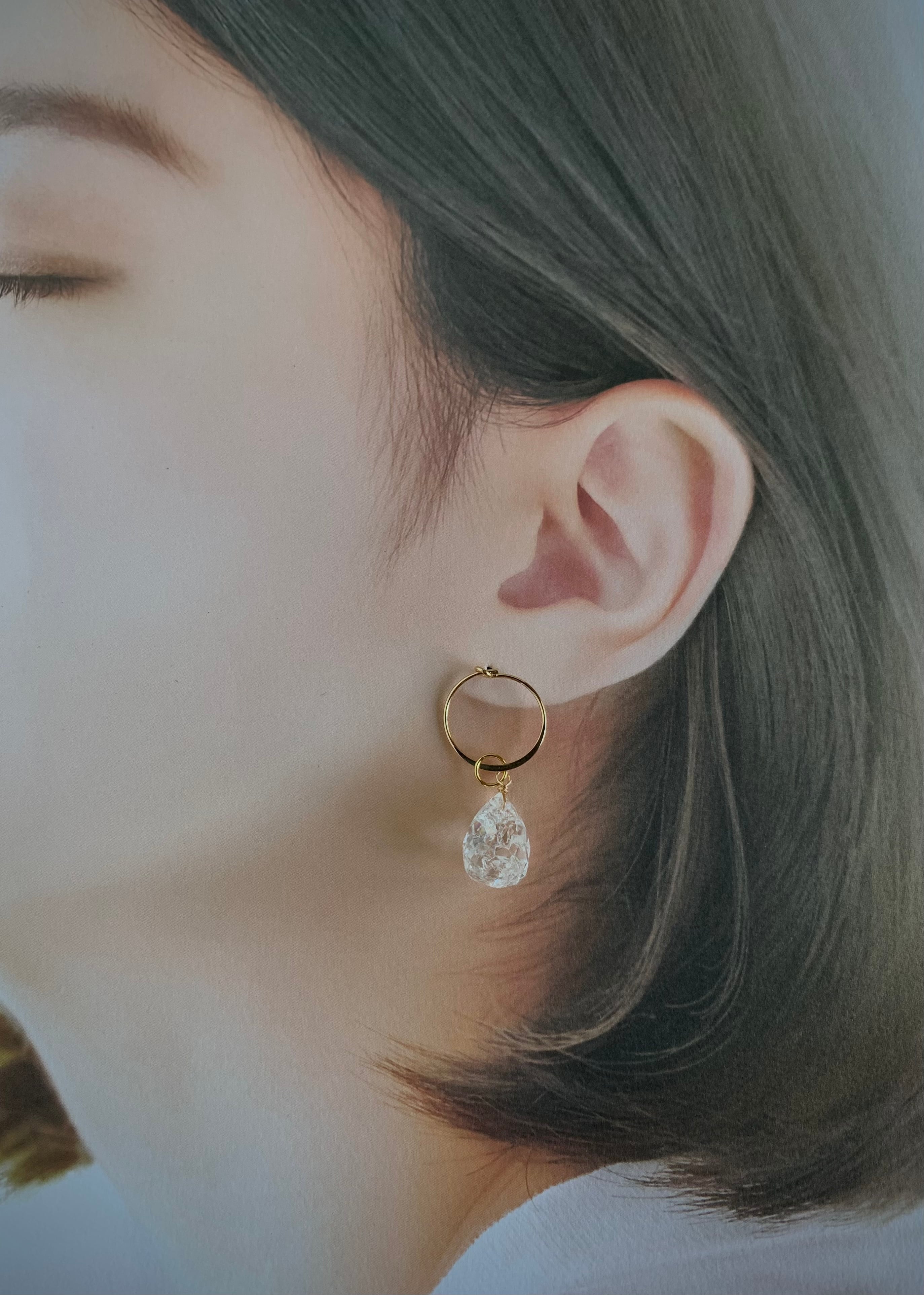 オータムジャスパー と スターチャーム の フープイヤリング ハンドメイド