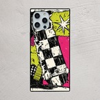 受注生産 iPhoneケース チェッカー柄とピンク紙片のコラージュ｜ZINEコラージュ ZINE047C