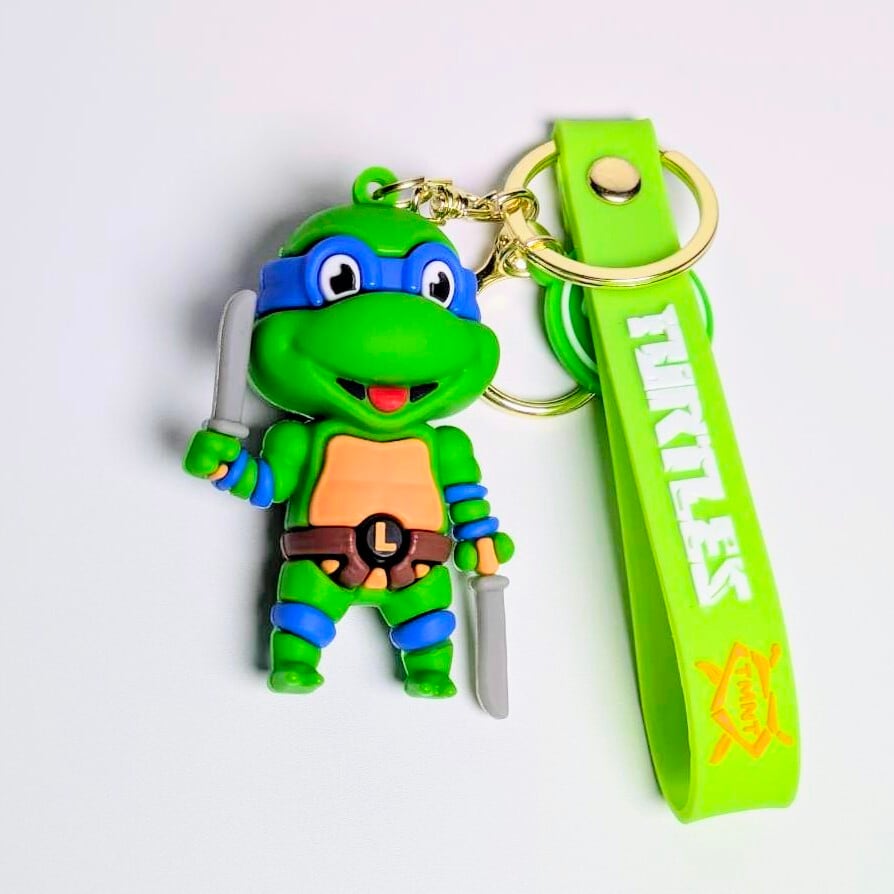 再入荷！【 Teenage Mutant Ninja Turtles ( ティーンエイジ ミュータント ニンジャ タートルズ ) 】3Dラバーキーホルダー / ストラップ付き / フィギュアキーホルダー / レオナルド / 青   〚アメリカン雑貨 アメトイ〛