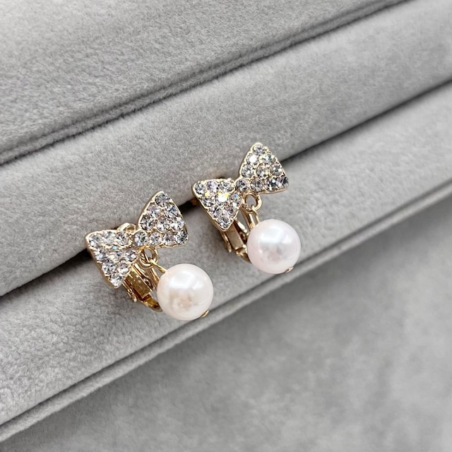 アコヤ真珠 リボンイヤリング