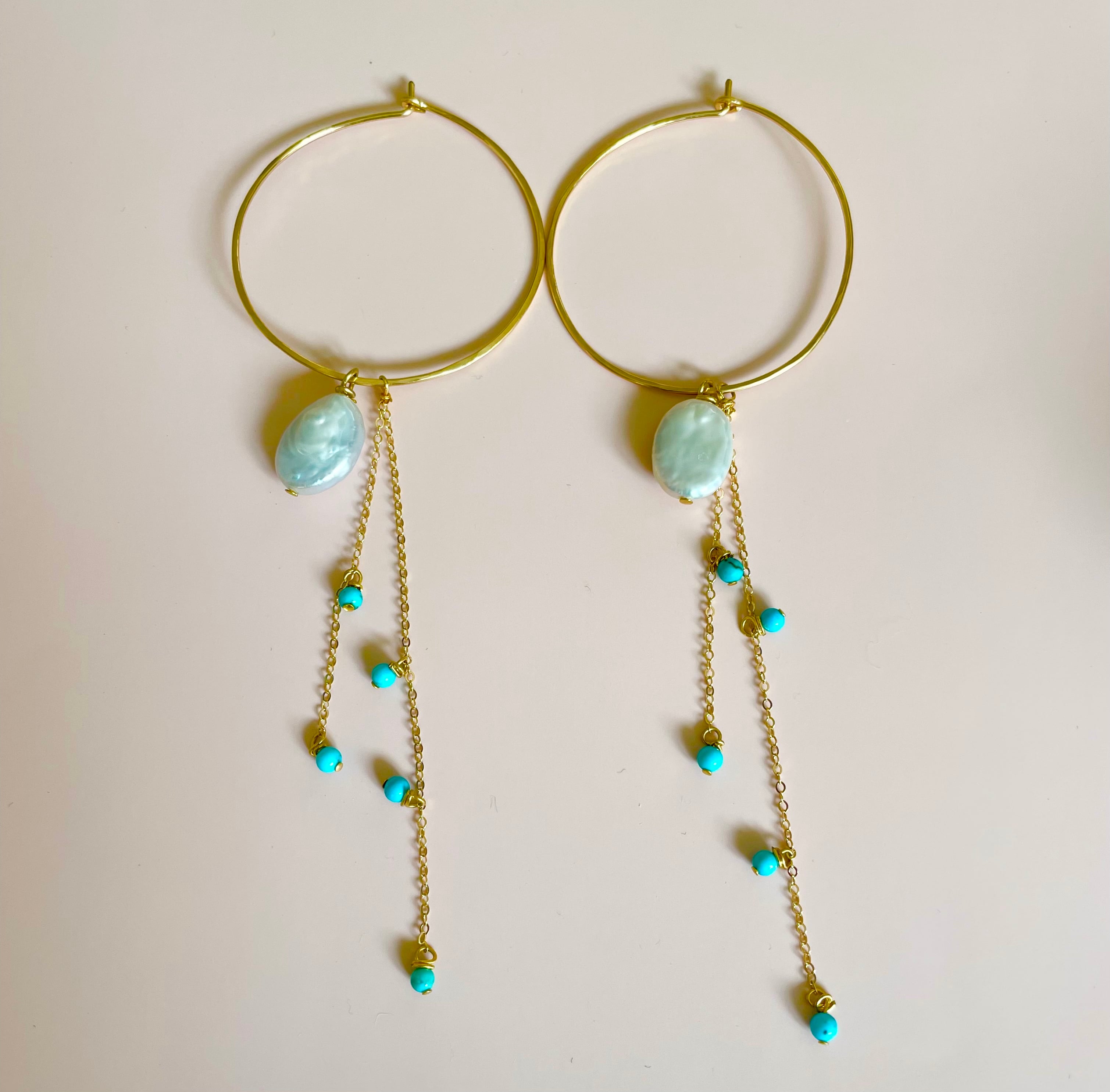 big hoop chain stone pierced earrings  -on the beach-