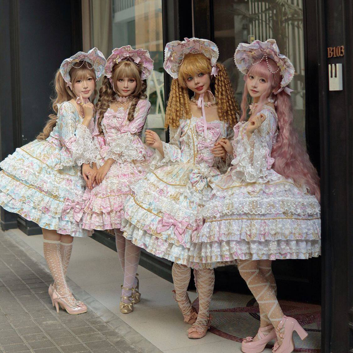 ロリータファッション 量産型 甘ロリ 長袖フリルワンピース お茶会向け