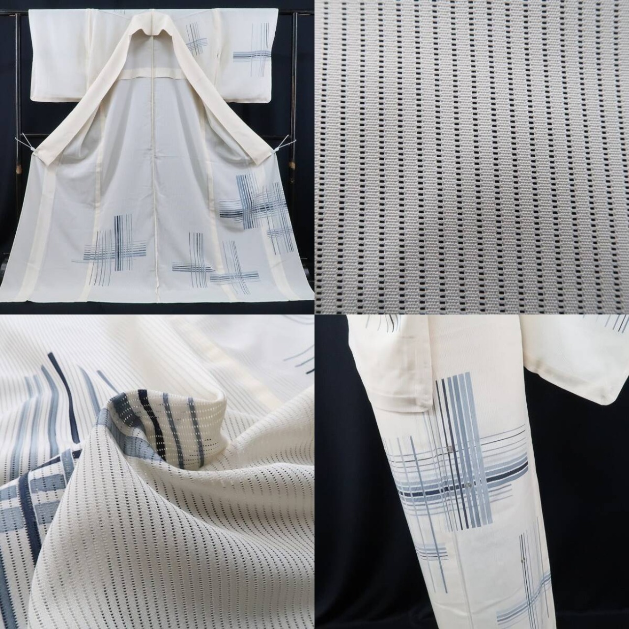 未着用 縦絽 銀駒刺繍 着物 正絹“ぐるぐる舞い降りる銀色の華”訪問着 